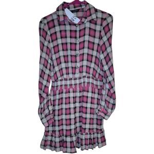 Zara Plaid Check Mini Dress Pink Black Tan Nwt Small